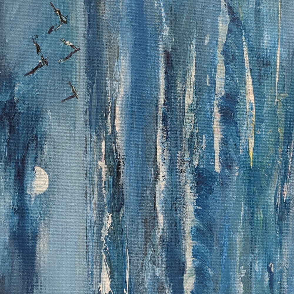 New Painting Dark Moonlit Seascape Waves, Signed Original Acrylic 14X11  Canvas - Picture 2 of 10